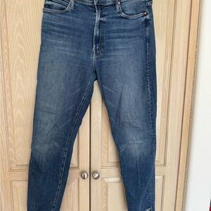 MOTHER Stunner Zip Ankle Step Fray Jeans in Blue Denim